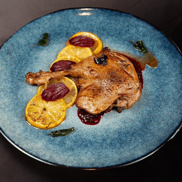 Duck leg with lingonberry jelly